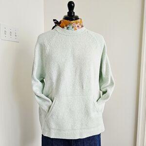J.Jill Mint Seafoam Green Bouclé Knit Sweater Cozy Beachy Sweatshirt Pockets PM